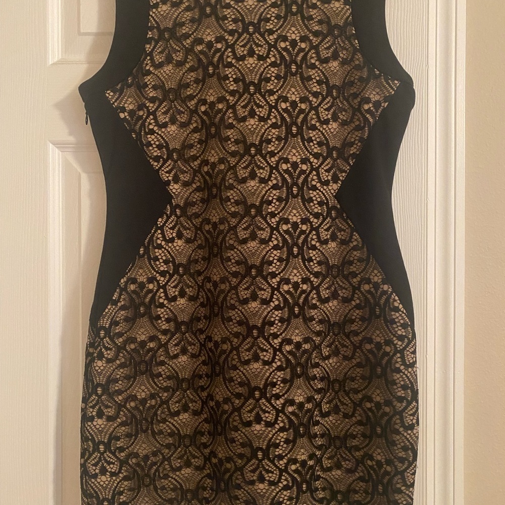 Gianni Bini Black and Tan lace like new dress with beaded detail